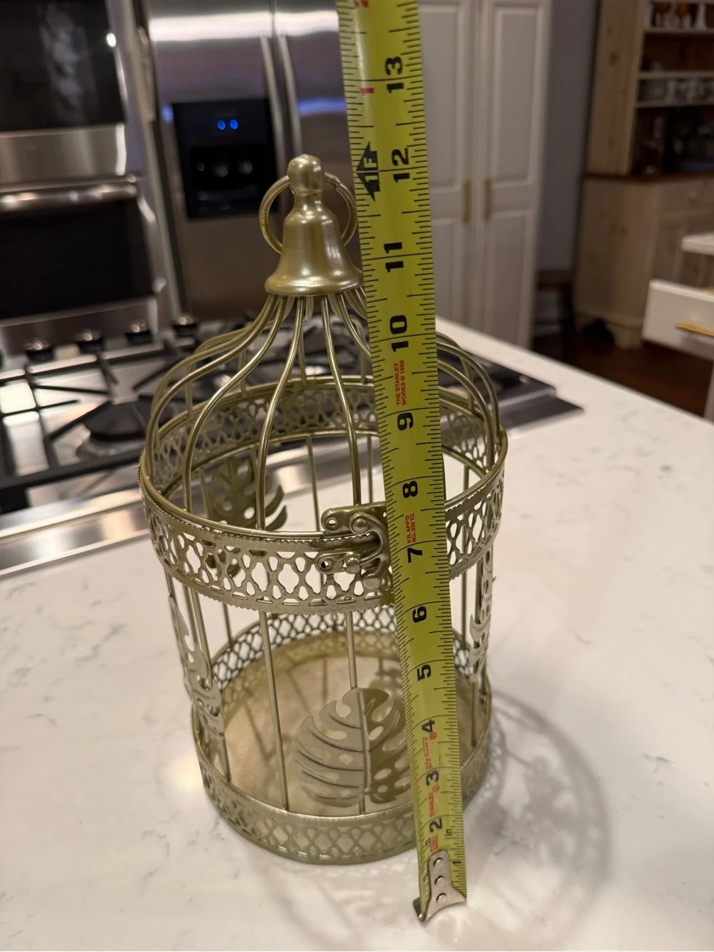 Gold Metal Birdcage Lantern Candle Holder Monstera Leaf Tropical Boho Decor